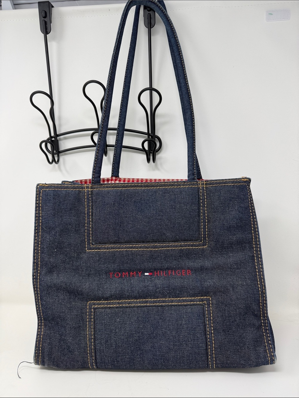 Tommy Hilfiger Navy Denim Tote with Red Logo